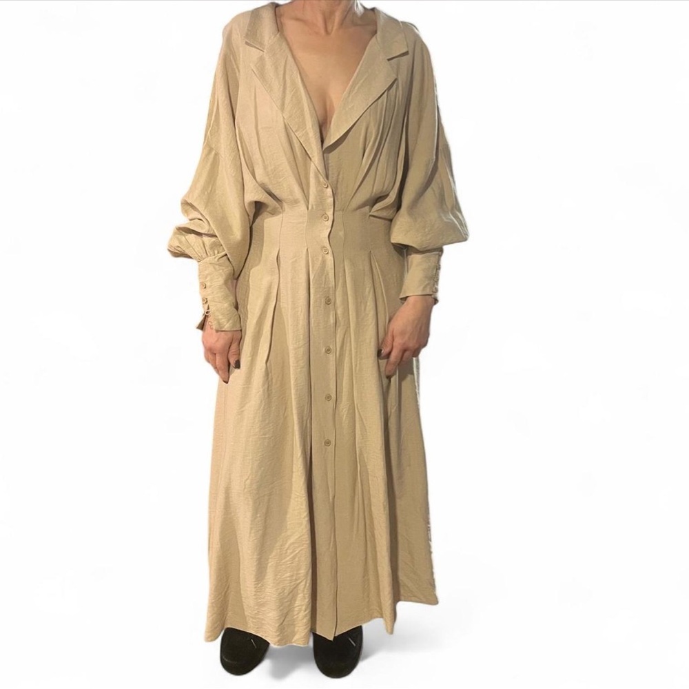 ASOS Beige Button-Front Midi Dress